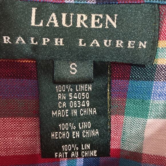 Lauren Ralph Lauren Women 100% Linen Multi Plaid Pattern Button Down Shirt Sz S - Picture 8 of 8